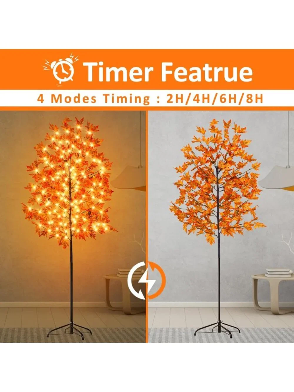 6Ft LED Lighted Maple Tree - 144 Lights, 8 Flashing Modes, Fall Decor for Home